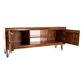 DKD Home Decor Mueble TV Ondulado Acacia Colonial Alpino Marrón Claro Negro 145 x 40 x 60 cm