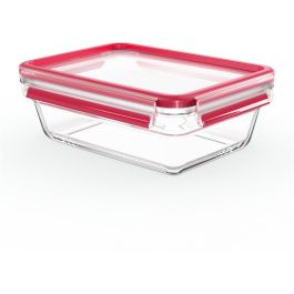 Emsa N10410 Fiambrera Hermética Clip & Close Glas, Recipiente de Cristal 1.3 L Transparente/Rojo