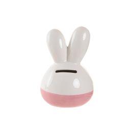 DKD Home Decor Hucha Conejo Infantil Pack 6 Unidades Blanco Lila Rosa Palo Amarillo Dolomita 9x15x10 cm