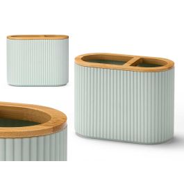 Berilo Portacepillos Doble de Bambú y Plástico PP con Rayas, para Baño, Color Verde Menta, Medidas: 6.6x10.2x13 cm (24 Unidades) Precio: 37.50000056. SKU: B1HANC6C5A