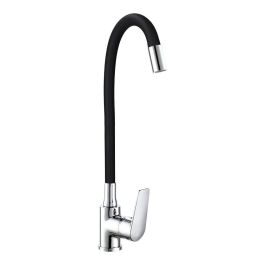 EDM Grifo Monomando para Cocina, Caño Alto Flexible Negro 40 cm, Serie Baiona, con Atomizador y Sistema de Ahorro de Agua