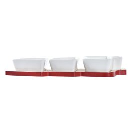 DKD Home Decor Aperitivo Navidad Tradicional Gres Bambú Rojo Blanco Natural Árbol Set 4 Piezas 27 x 3.8 x 20 cm