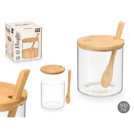 Vivalto Azucarero de Borosilicato con Tapa de Bambú 500 ml Transparente 9x9x9 cm (24 Unidades)