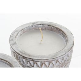 DKD Home Decor Vela Decorativa Boho para Hogar Blanco Marrón 15x15x15 cm - Pack 2 Unidades Surtidas de Cera y Madera Albasia