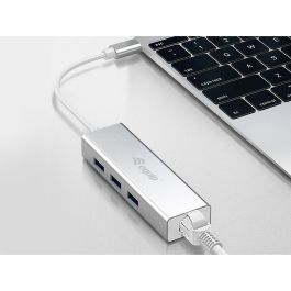 EQUIP Adaptador USB-C a RJ45 Gigabit (10/100/1000 Mbps) y 3 Puertos USB 3.0, Cable 0.15m