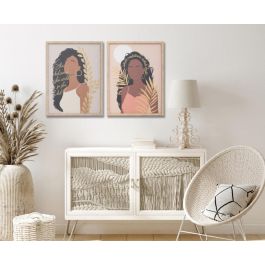 DKD Home Decor Cuadro Boho Multicolor Marron Lienzo Cristal 42.5 x 32.5 x 3.5 cm (4 Unidades)