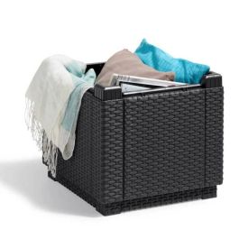 ALLIBERT by KETER Mesa de Jardín/Comedor Cube con Almacenamiento, Cojín y Multiusos - Imitación Ratán Grafito Resistente