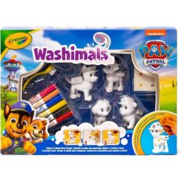 Crayola 74-0290 Washimals Patrulla Canina Set 4 Mascotas Decorar y Lavar Chase, Rubble, Marshall, Skye + Rotuladores Cepillo Pegatinas +3 Años