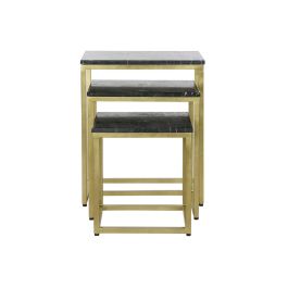 DKD Home Decor Set 3 Mesitas Auxiliares Glam Mármol Hierro Negro Dorado 35 x 60 x 50 cm