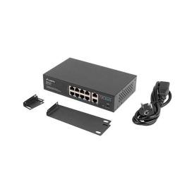 LANBERG RSFE-8P-2GE-120 Switch No administrado Gigabit Ethernet (10/100/1000) con PoE, Montaje en Rack 1U Negro