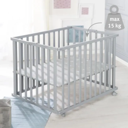 Roba Parque infantil plegable LITTLE STARS ROB4005317315416 75 x 100 cm Altura regulable 4 ruedas con freno Madera lacada gris topo Estampado estrellas