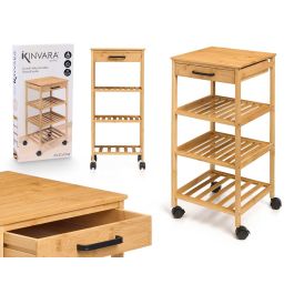 Kinvara Carrito de Cocina Bambú Natural, 3 Niveles con Cajón y Ruedas, 33x33x73 cm Precio: 25.4999998. SKU: B1CA5VYN22