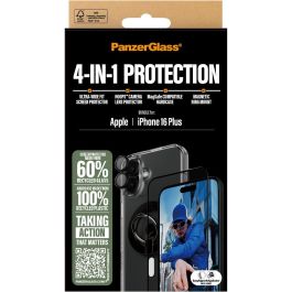 PanzerGlass Protector 4-in-1 para iPhone 16 Plus, Vidrio Templado Resistente a Rayones y Golpes, Transparente