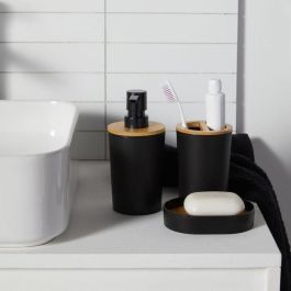 Today TOD3574641271459 Set de 6 Accesorios de Baño Negro - Dispensador de Jabón, Vaso, Portacepillos, Jabonera, Escobilla, Cubo de Basura