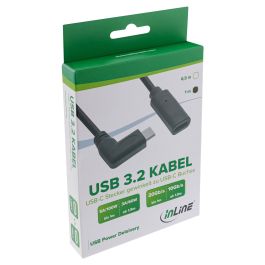 InLine 35781 Cable USB 3.2 Tipo-C Macho Angular a USB-C Hembra Recto, Negro, 1m