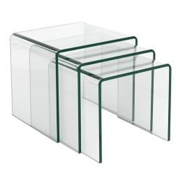 Juego de 3 mesas Alexandra House Living Transparente Cristal