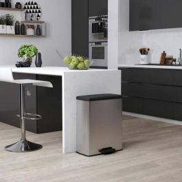 Curver CUR3253924839967 Cubo de Basura Rectangular Deco Bin 65L, Gris Metalizado, 49x29x61 cm