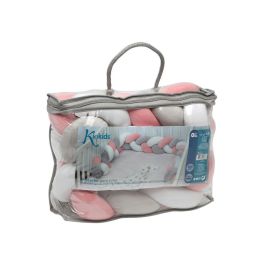 KioKids Trenza Protectora Cuna y Cama Chichonera Acolchada Bebé Rosa y Gris 1,50M