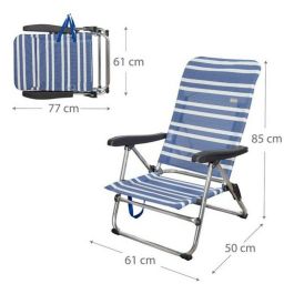 Color Baby Silla de playa Mykonos de aluminio plegable con asa, asiento Textileno, 5 posiciones, Rayas azul marino y blanco, 61x50x85 cm