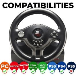 Subsonic Volante de Conducción Universal Cableado con Pedales y Paletas 180° Compatible Switch, PS4, Xbox One, PC