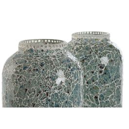DKD Home Decor Lámpara de Sobremesa Estilo Indio Acabado Craquelado Cristal Verde Menta Azul Celeste E14 17x44x17 cm Pack de 2 Unidades
