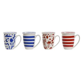 Mug Infusiones Boho DKD Home Decor Azul Rojo 9 x 11 x 12 cm (4 Unidades)