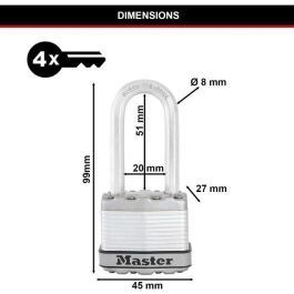 MASTER LOCK Candado de alta seguridad [Operado con llave] [Acero laminado] [Exterior] [Grillete en L] [Paquete de 3] M1EURTRILH