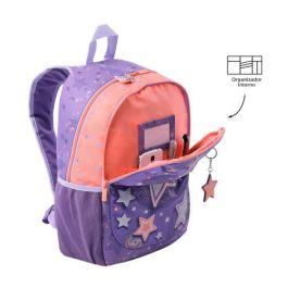 Totto Mochila Morral Star Cat M MJ04STC002-2410-4Q8M Morado Niña Poliester Estampado Satín Funcional