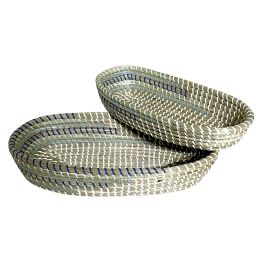 DKD Home Decor Bandeja Decoración Tropical Turquesa Blanco Seagrass Set 2 Piezas 22 x 8 x 43 cm Precio: 30.50000052. SKU: B1FHJ57ZDQ