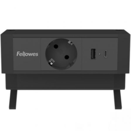 Fellowes Regleta Sobremesa 100137172 con 1 Toma Corriente, 1 USB-A y 1 USB-C, Cable 2m, Negra