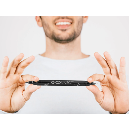 Q-connect Rotulador Permanente Marcador Doble Punta Negro 4 mm y 1 mm