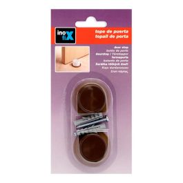 Inofix Tope de Puerta Marron con Tornillos Incluidos PVC Uso Interior Blister 2 Unidades 18x38mm