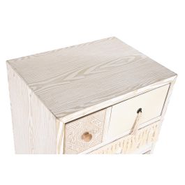 DKD Home Decor Cajonera Boho de 4 Cajones, Abeto y Algodón, Colores Blanco y Natural, 48 cm Ancho x 35 cm Fondo x 89 cm Alto