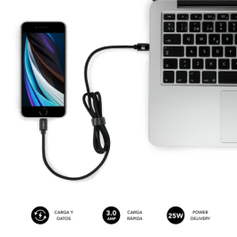 SUBBLIM CARGADOR ULTRA RAPIDO 2xUSB DE PARED PD25W+QC3.0+Cable C to C y lightning Negro