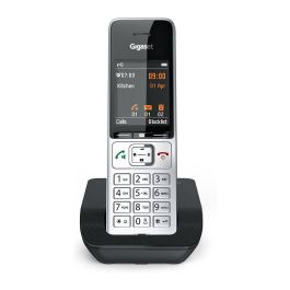 Gigaset COMFORT 500 Teléfono DECT Inalámbrico con Manos Libres, Identificador de Llamadas, 200 Entradas, Negro/Plata