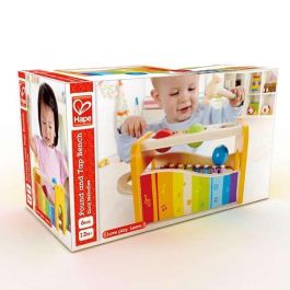 Hape Banco de Musica con Xilofono de Madera, Banco de Juego para Golpear Bolas, 24x15x13,5 cm