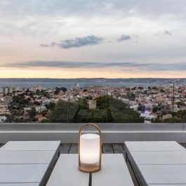 Lumisky Linterna Inalámbrica LED Woody H 37 cm Blanco Regulable IP44 Autonomía 10h Mango Madera Natural