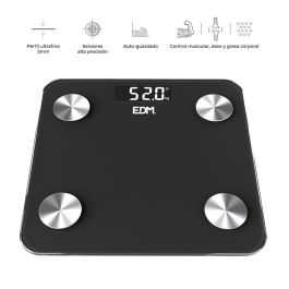 Edm Báscula de Baño Digital Inteligente Bluetooth Negra, Cuerpo Composición, Máximo 180 kg