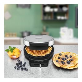 Rommelsbacher WA 850 Waffel Automat, Máquina para Barquillos, 850 W, Placas para Círculo y Corazón, 17.5 cm, Antiadherente, Negro/Plata