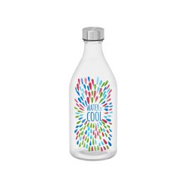 Vivalto Botella Tapon Acero Water Cool 1000 ml Vidrio Acero Transparente Plata 9.4x25.5x9.4 cm (Set de 12)