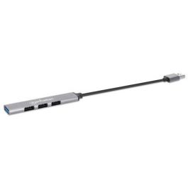 MANHATTAN 168427 Hub USB-A 4 Puertos (3x USB 2.0, 1x USB 3.2 Gen 1) hasta 5000 Mbit/s, Gris Aluminio