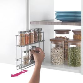 Metaltex Especiero deslizante 2 estantes 'in&out' 28x6x22cm, recubrimiento polytherm metallic, soporte adhesivo 3m easy-fix