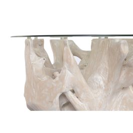 DKD Home Decor Mesa Centro Balines Indonesia 1c24 Blanco 90 x 90 x 47 cm con Cristal Raíz de Teca