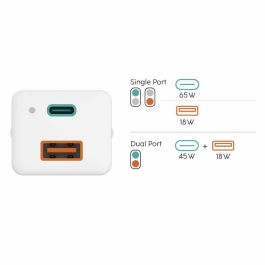Hama Cargador Pared GaN 65W USB-C con Power Delivery y Quick Charge 3.0, 2 Puertos