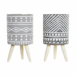 Macetero Boho DKD Home Decor Gris Blanco 14.3 x 26.2 x 14.3 cm (2 Unidades) Precio: 19.79000012. SKU: B1DNLWVEM6