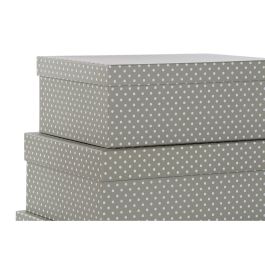 DKD Home Decor Set de 10 Cajas Cuadradas de Cartón con Topos Gris y Blanco para Almacenaje - L 33.5 x An 43.5 x Al 15.5 cm