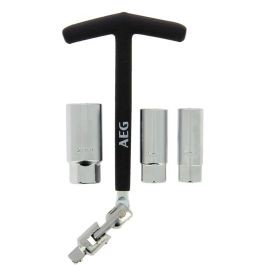 Aeg Llave Bujías Articulada con Rótula y 3 Manguitos 16-18-21mm Mango T Antideslizante Acero Inoxidable