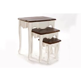 DKD Home Decor Mesita Auxiliar Tradicional Blanco Marron Paulownia Set de 3 40 x 60 x 66 cm