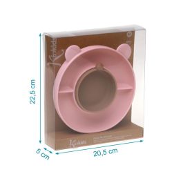 Kiokids Plato de Silicona con 3 Compartimentos, Ventosa y Diseño de Oso Rosa para Bebés +6 Meses, Baby Led Weaning, Apto Lavavajillas y Microondas