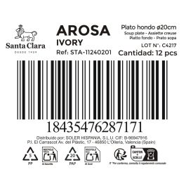 La Mediterranea Plato Hondo Arosa Ivory Ø20 cm, Plato Sopa o Postre, Vajilla, Colección S. Clara (12 Unidades)